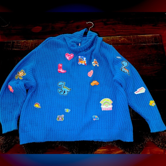 FREE PEOPLE Size M Oversized Sweater Swim Too Deep Mykonos Blue CUSTOMIZED - Picture 1 of 15